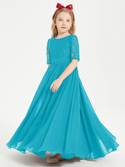 Long Junior Bridesmaid Gown Lace Top Half Sleeves Jade