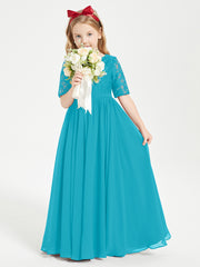 Long Junior Bridesmaid Gown Lace Top Half Sleeves Jade