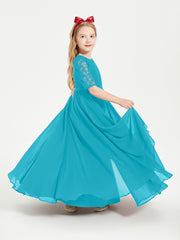 Long Junior Bridesmaid Gown Lace Top Half Sleeves Jade