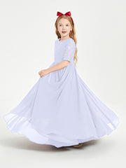 Long Junior Bridesmaid Gown Lace Top Half Sleeves Lavender