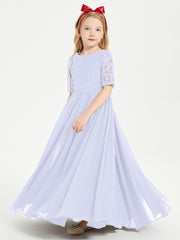 Long Junior Bridesmaid Gown Lace Top Half Sleeves Lavender