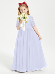 Long Junior Bridesmaid Gown Lace Top Half Sleeves Lavender