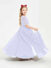 Long Junior Bridesmaid Gown Lace Top Half Sleeves Lavender