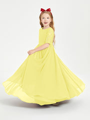 Long Junior Bridesmaid Gown Lace Top Half Sleeves Lemon