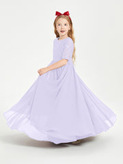 Long Junior Bridesmaid Gown Lace Top Half Sleeves Lilac