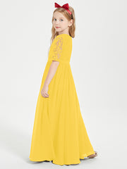 Long Junior Bridesmaid Gown Lace Top Half Sleeves Marigold