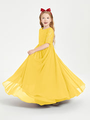 Long Junior Bridesmaid Gown Lace Top Half Sleeves Marigold