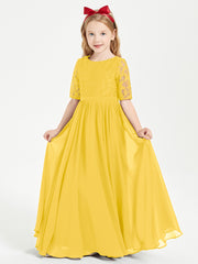 Long Junior Bridesmaid Gown Lace Top Half Sleeves Marigold