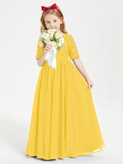Long Junior Bridesmaid Gown Lace Top Half Sleeves Marigold