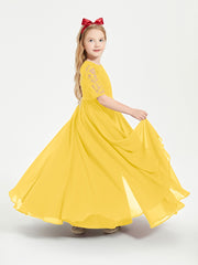 Long Junior Bridesmaid Gown Lace Top Half Sleeves Marigold