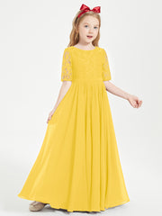Long Junior Bridesmaid Gown Lace Top Half Sleeves Marigold