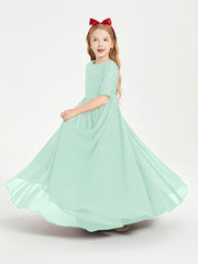 Long Junior Bridesmaid Gown Lace Top Half Sleeves Mint Green