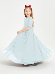 Long Junior Bridesmaid Gown Lace Top Half Sleeves Mist