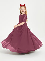 Long Junior Bridesmaid Gown Lace Top Half Sleeves Mulberry
