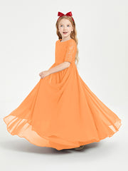 Long Junior Bridesmaid Gown Lace Top Half Sleeves Orange
