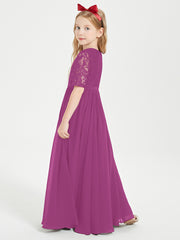 Long Junior Bridesmaid Gown Lace Top Half Sleeves Orchid
