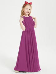 Long Junior Bridesmaid Gown Lace Top Half Sleeves Orchid