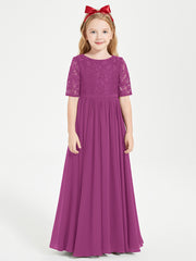 Long Junior Bridesmaid Gown Lace Top Half Sleeves Orchid