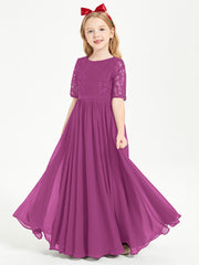 Long Junior Bridesmaid Gown Lace Top Half Sleeves Orchid