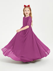 Long Junior Bridesmaid Gown Lace Top Half Sleeves Orchid