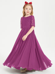 Long Junior Bridesmaid Gown Lace Top Half Sleeves Orchid