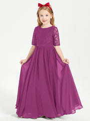 Long Junior Bridesmaid Gown Lace Top Half Sleeves Orchid