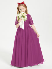 Long Junior Bridesmaid Gown Lace Top Half Sleeves Orchid