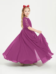 Long Junior Bridesmaid Gown Lace Top Half Sleeves Orchid