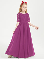 Long Junior Bridesmaid Gown Lace Top Half Sleeves Orchid