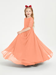 Long Junior Bridesmaid Gown Lace Top Half Sleeves Papaya