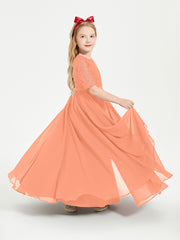 Long Junior Bridesmaid Gown Lace Top Half Sleeves Papaya