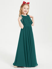 Long Junior Bridesmaid Gown Lace Top Half Sleeves Peacock