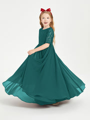 Long Junior Bridesmaid Gown Lace Top Half Sleeves Peacock
