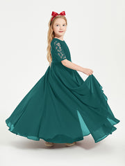 Long Junior Bridesmaid Gown Lace Top Half Sleeves Peacock