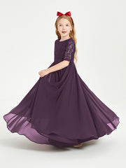 Long Junior Bridesmaid Gown Lace Top Half Sleeves Plum