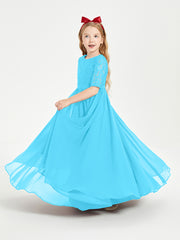 Long Junior Bridesmaid Gown Lace Top Half Sleeves Pool
