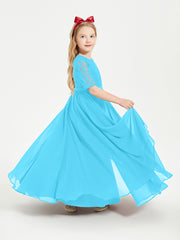 Long Junior Bridesmaid Gown Lace Top Half Sleeves Pool