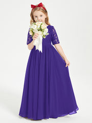 Long Junior Bridesmaid Gown Lace Top Half Sleeves Regency