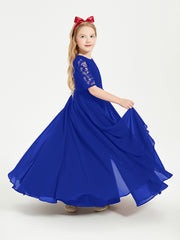 Long Junior Bridesmaid Gown Lace Top Half Sleeves Royal Blue