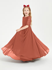 Long Junior Bridesmaid Gown Lace Top Half Sleeves Rust