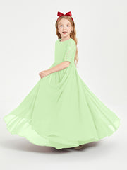 Long Junior Bridesmaid Gown Lace Top Half Sleeves Sage
