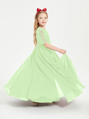 Long Junior Bridesmaid Gown Lace Top Half Sleeves Sage