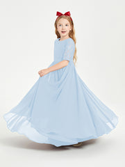 Long Junior Bridesmaid Gown Lace Top Half Sleeves Sky Blue