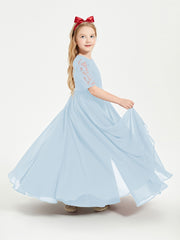 Long Junior Bridesmaid Gown Lace Top Half Sleeves Sky Blue