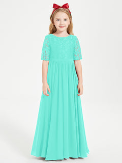 Long Junior Bridesmaid Gown Lace Top Half Sleeves Spa