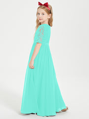 Long Junior Bridesmaid Gown Lace Top Half Sleeves Spa