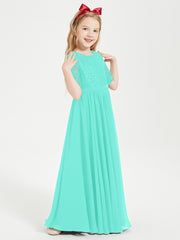 Long Junior Bridesmaid Gown Lace Top Half Sleeves Spa