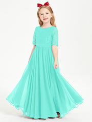 Long Junior Bridesmaid Gown Lace Top Half Sleeves Spa