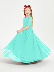 Long Junior Bridesmaid Gown Lace Top Half Sleeves Spa