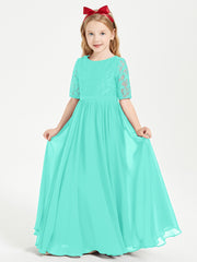 Long Junior Bridesmaid Gown Lace Top Half Sleeves Spa